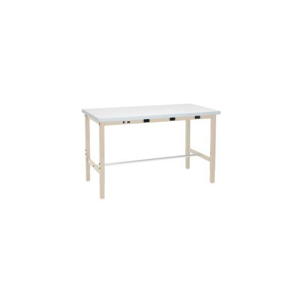 Global Equipment 60 x 36 Adjustable Height Workbench - Power Apron, Laminate Square Edge Tan 606977BTNA - main